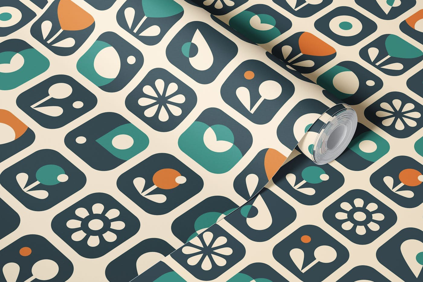 Midcentury modern abstract tiles / 3180 A wallpaper roll