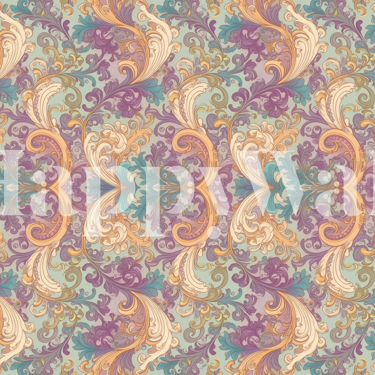 Baroque Pattern behang weergegeven in een kamer