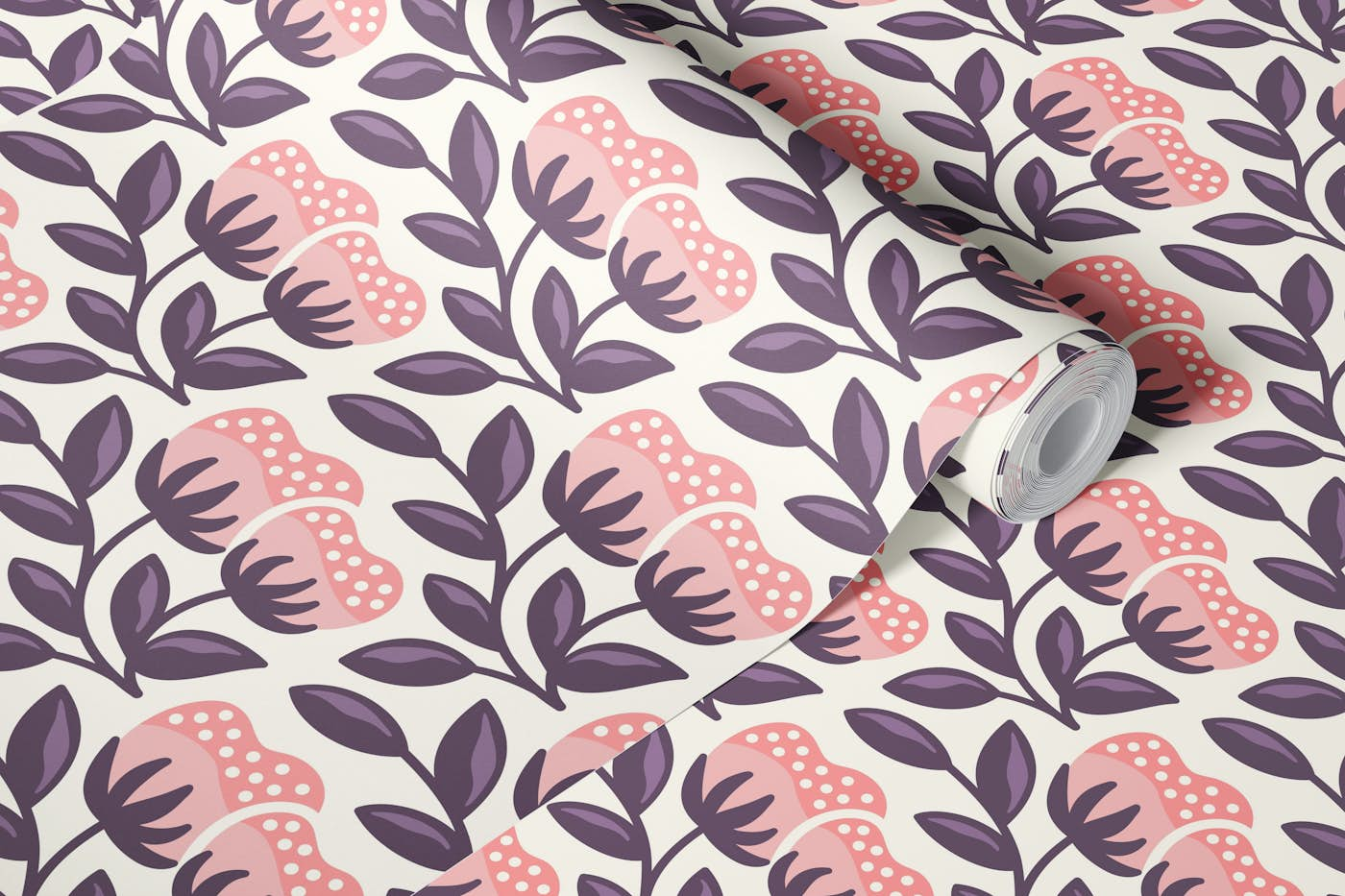 Hand drawn wildflowers, pink / 3130 D wallpaper roll