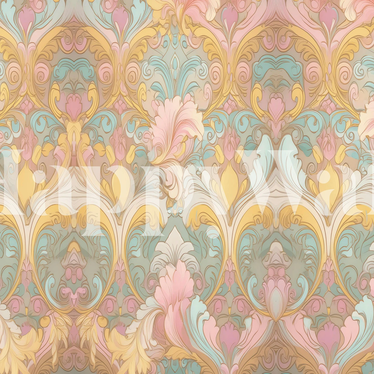 Colorful floral baroque pattern in pastel shades wallpaper