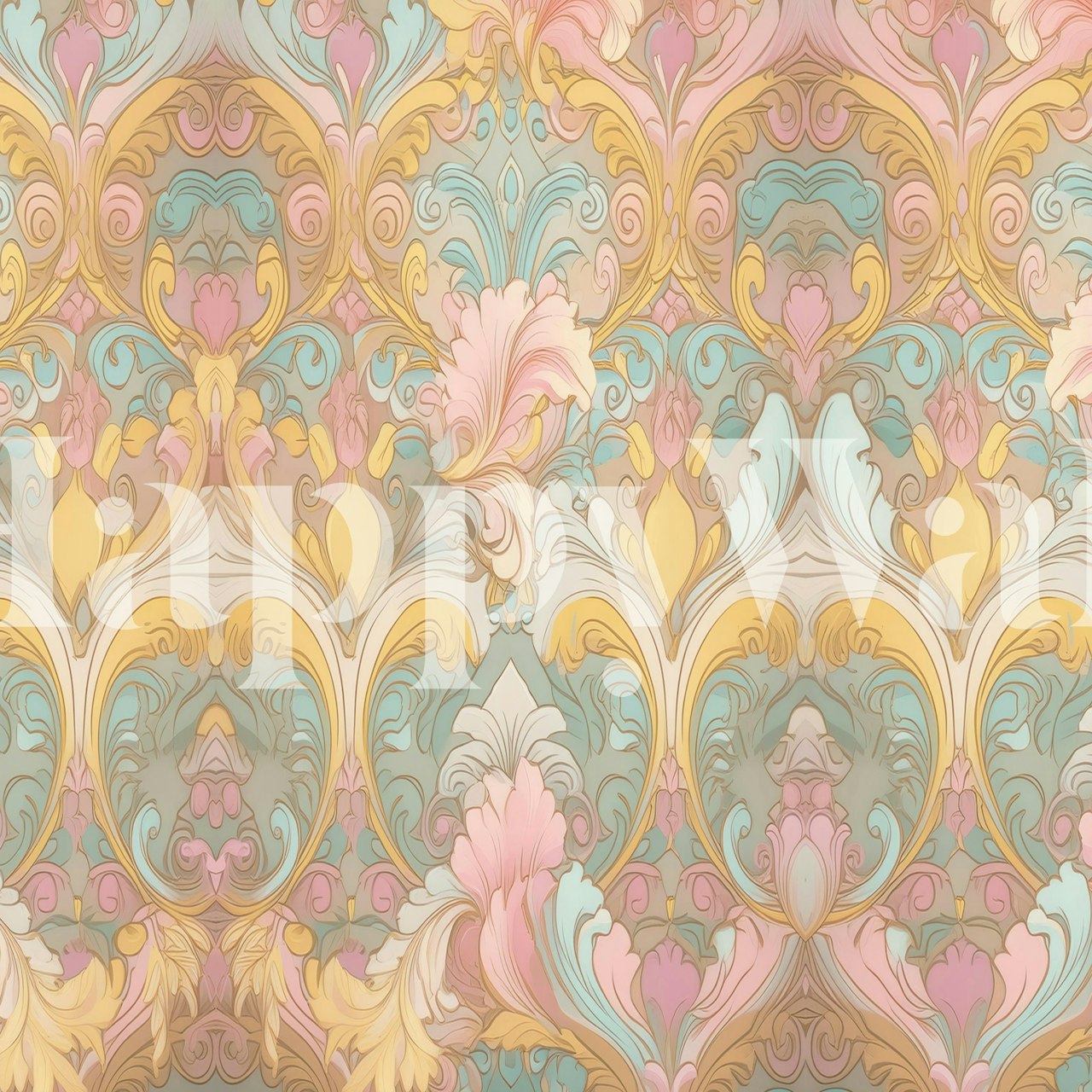 Colorful floral baroque pattern in pastel shades wallpaper