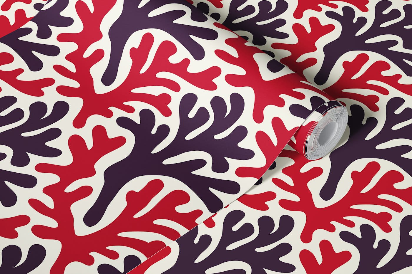 Dark red navy pink corals pattern / 3133 F wallpaper roll