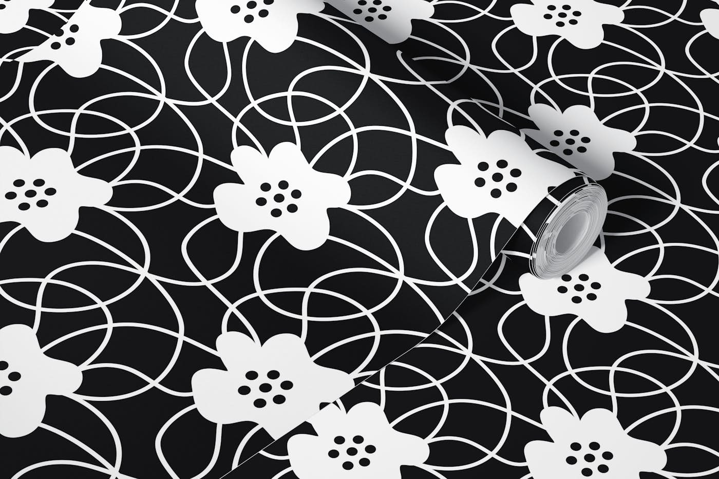 Black and white floral pattern / 3136D wallpaper roll