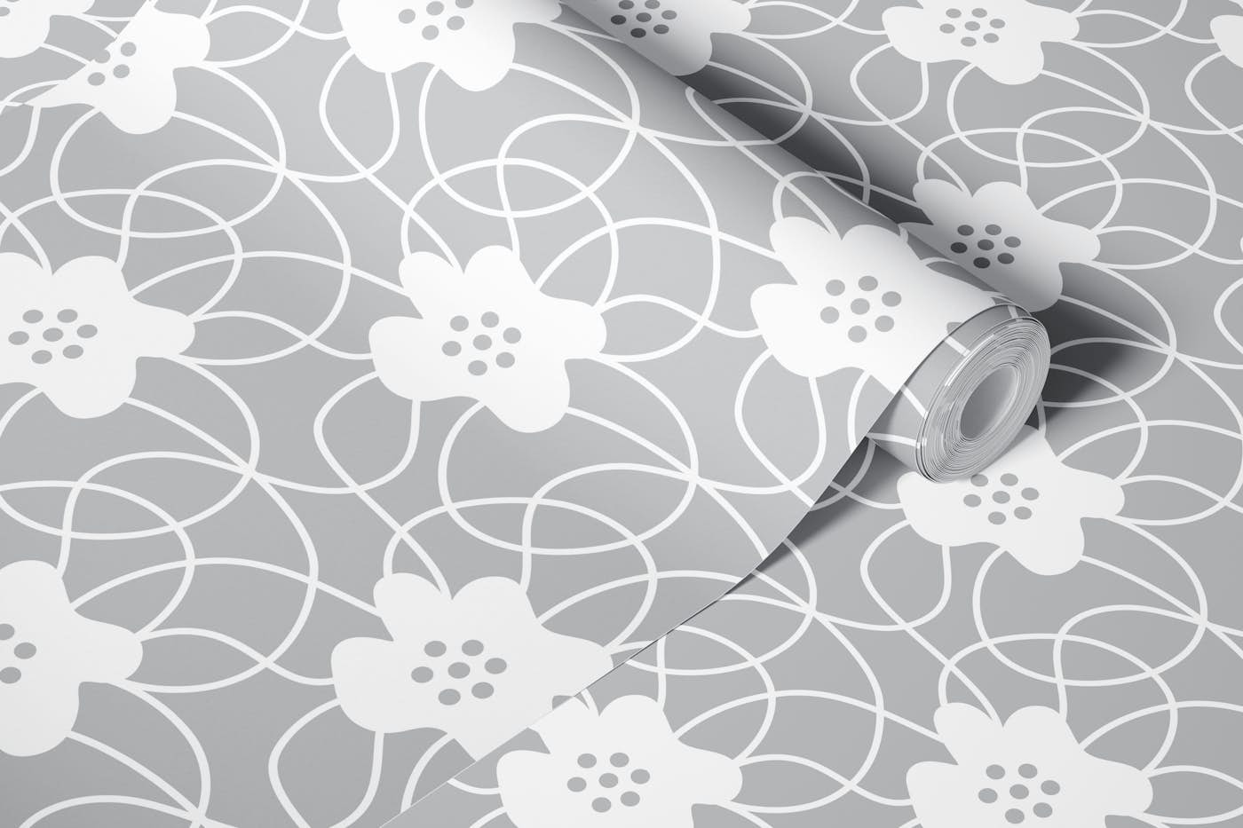 Grey and white floral pattern / 3136E wallpaper roll