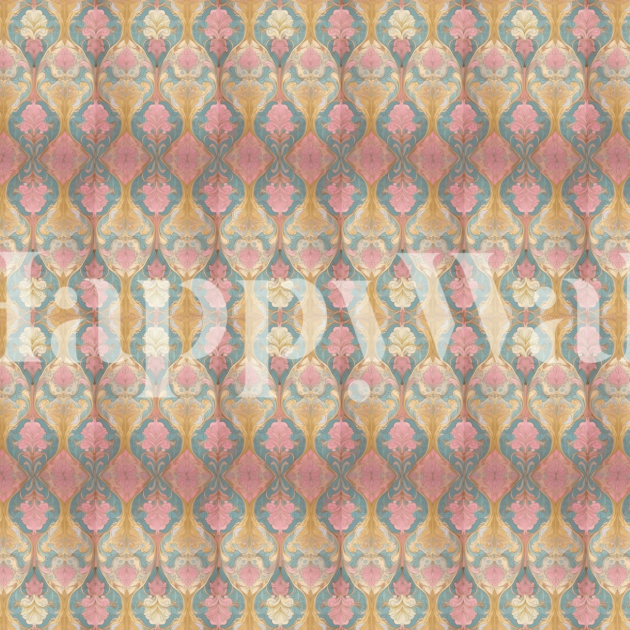 Elegant Regency style pattern wall mural with pastel hues and ornate motifs