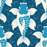 Koi fish pattern, blue / 3181B tapety