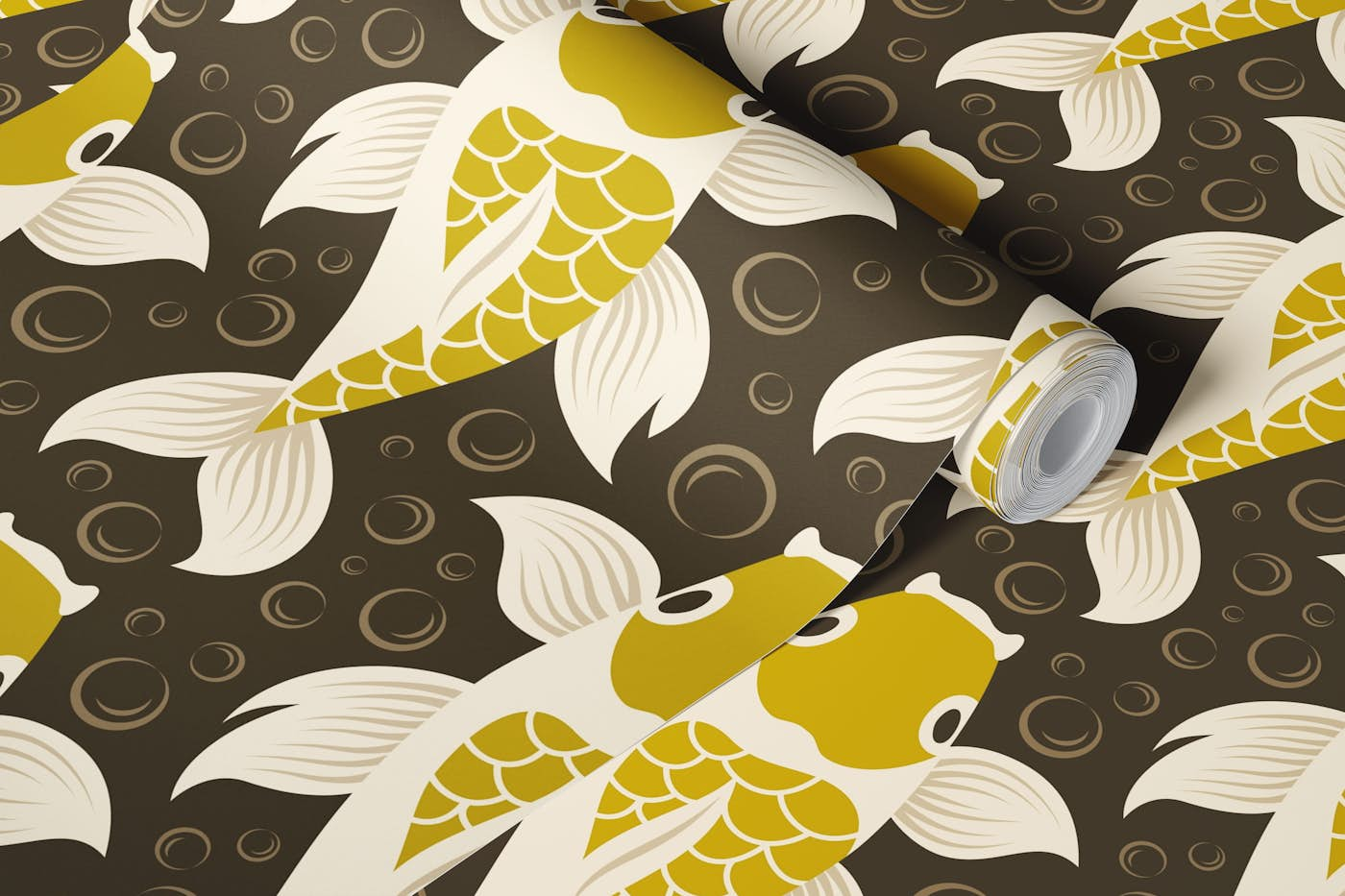 Koi fish pattern, golden / 3181D wallpaper roll