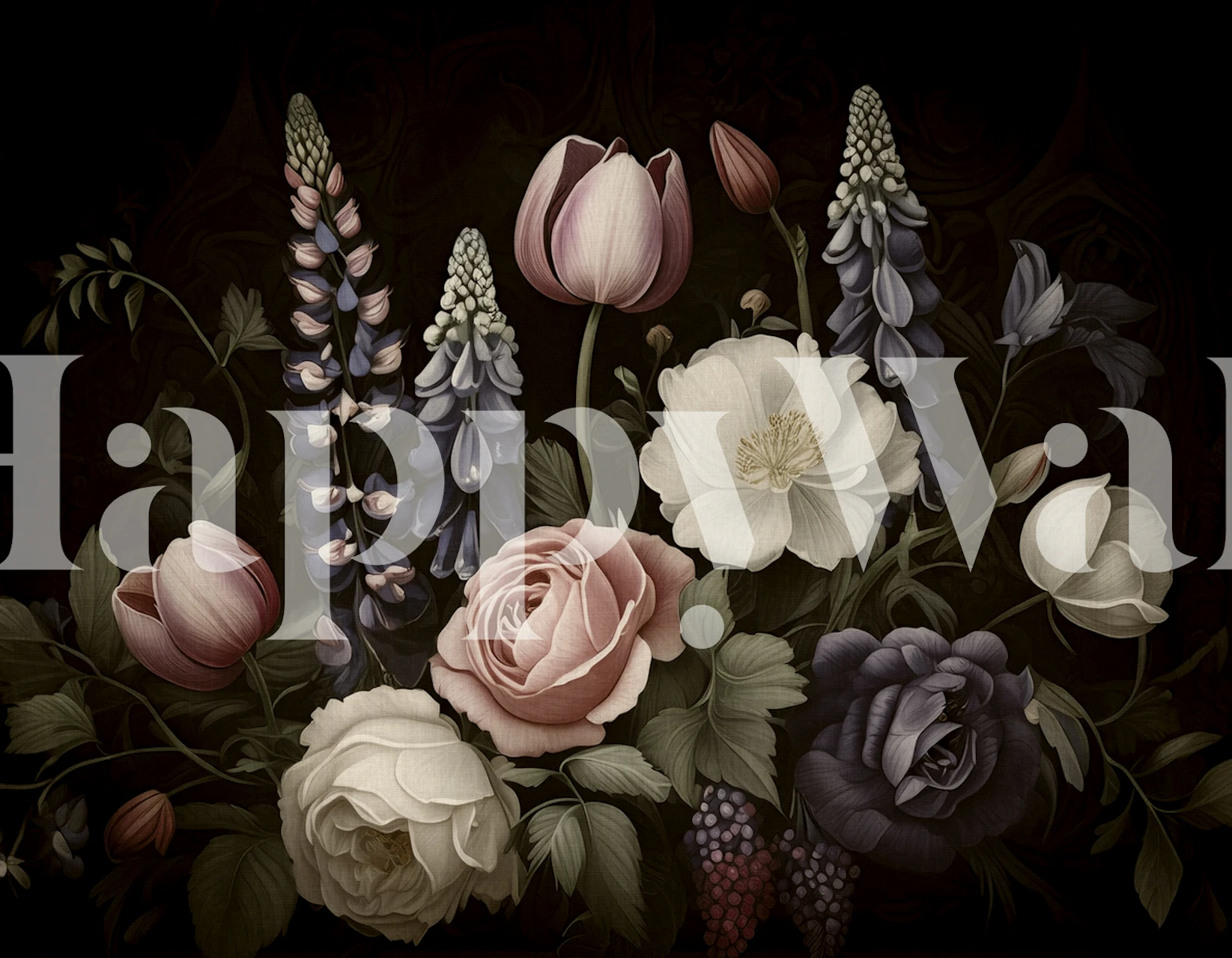 Moody baroque summer flowers wallpaper design
