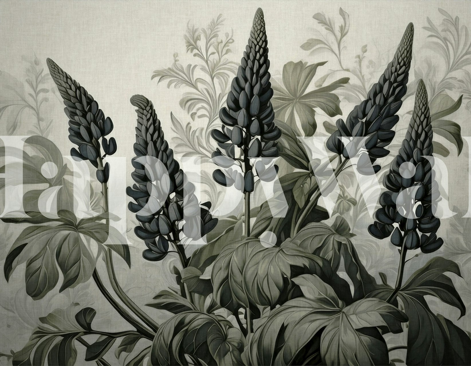 Black floral design with summer flowers and foliage wallpaper