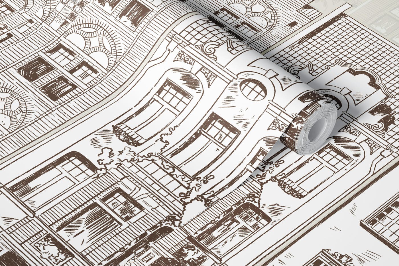 Graphic illustration of Amsterdam houses wallpaper roll
