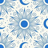 Sun and moon vintage pattern, blue / 3140 B wallpaper