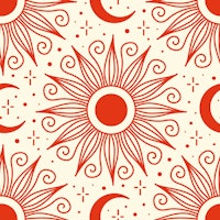 Sun and moon vintage pattern, red / 3140 C wallpaper