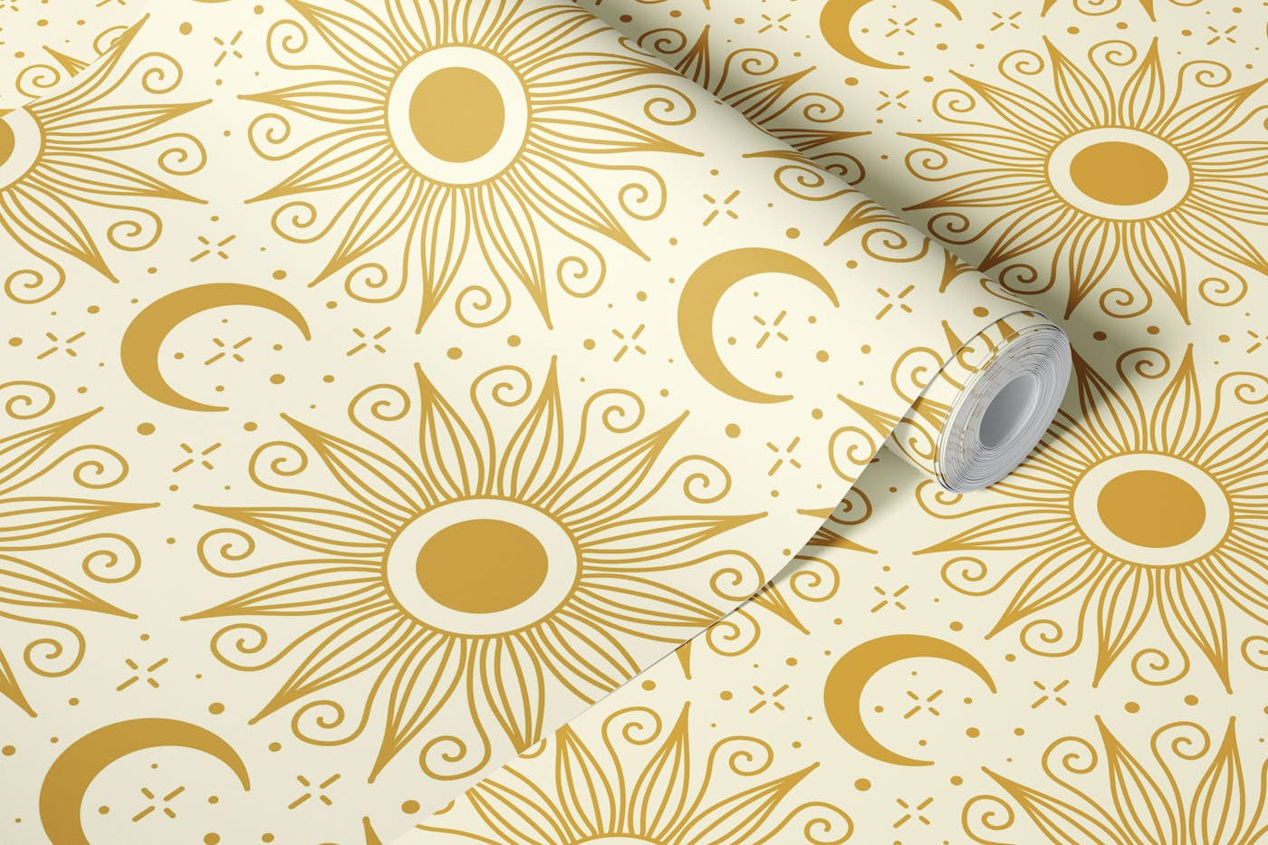 Golden sun and moon vintage pattern / 3140 D wallpaper roll