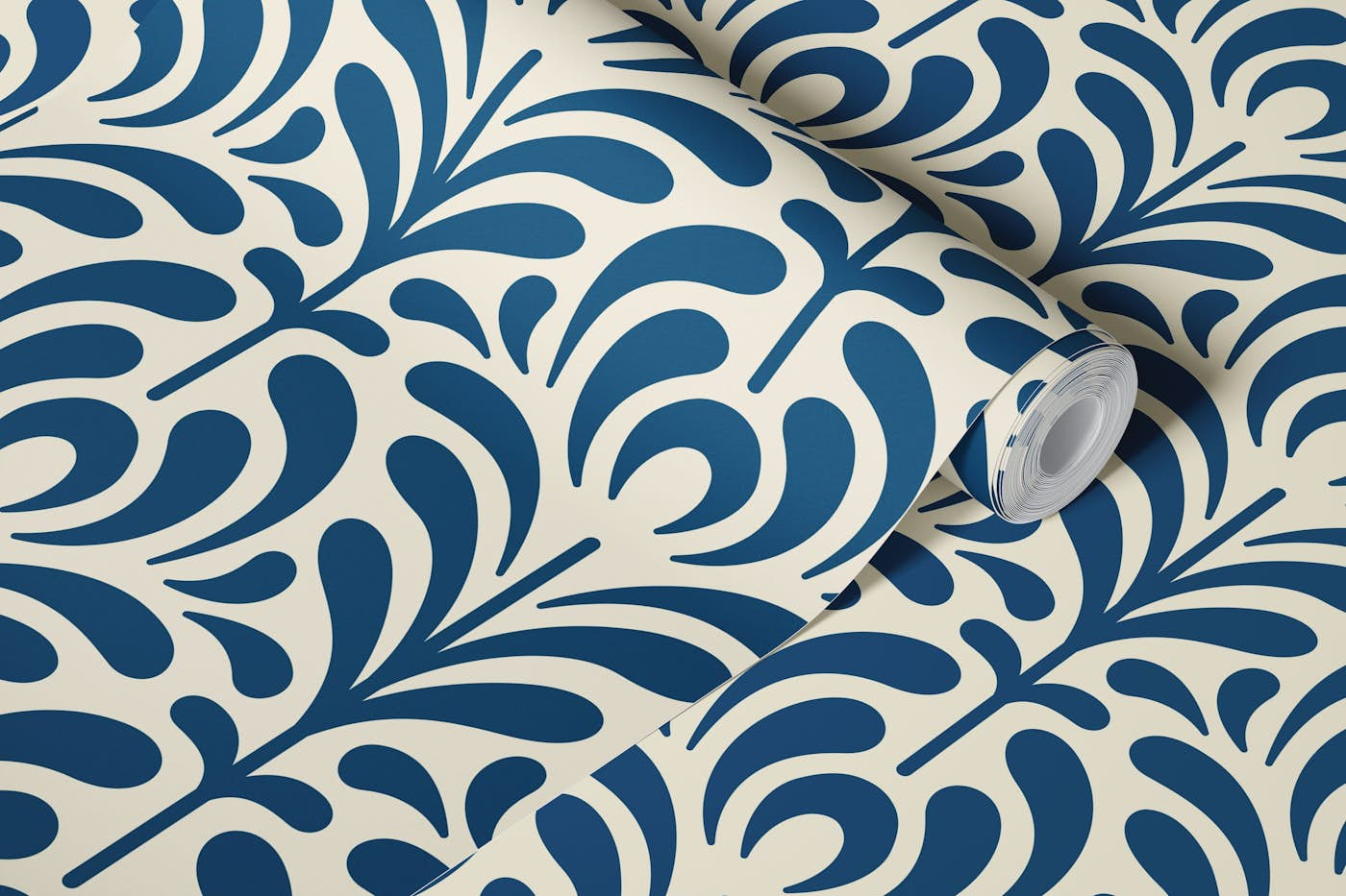 Abstract plants pattern, navy blue / 3142B wallpaper roll