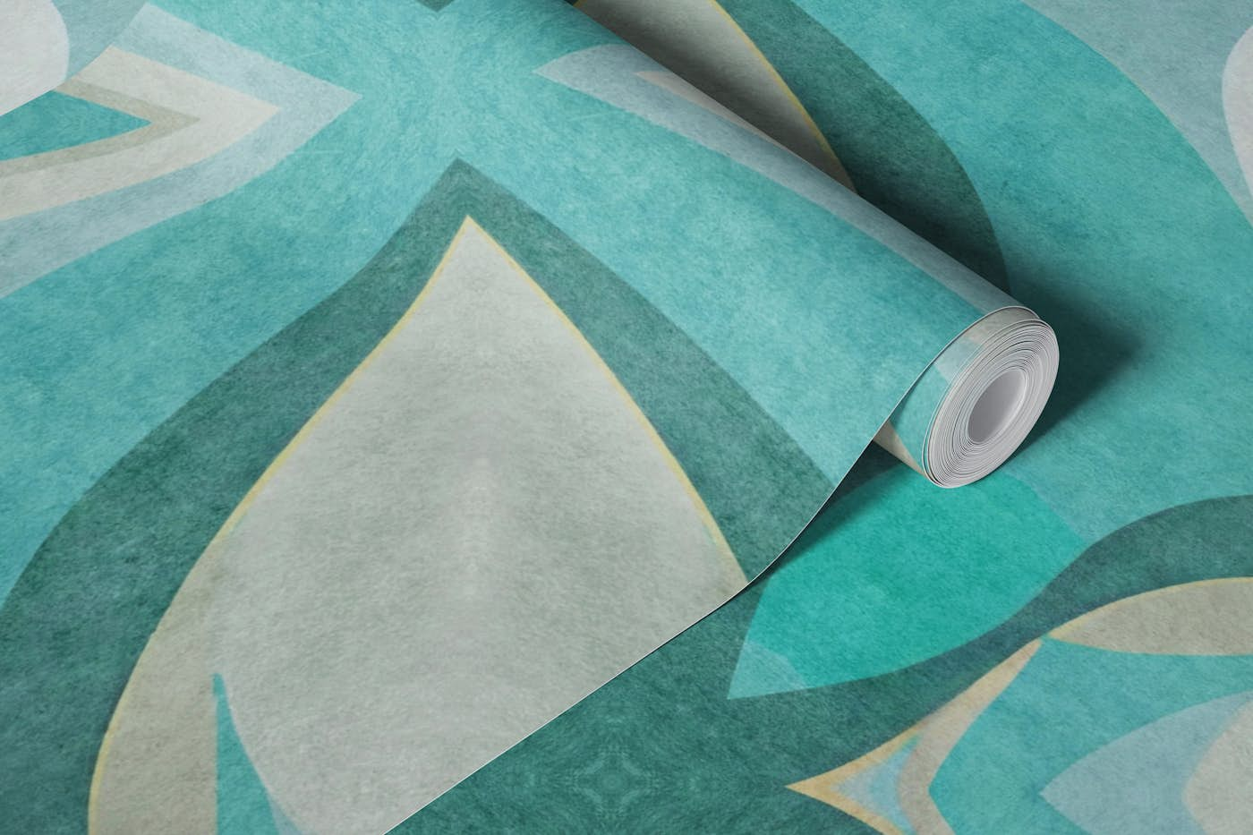 Retro Chic Teal Beige wallpaper roll