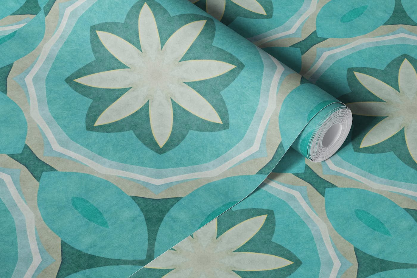 Retro Chic Tile Design Teal wallpaper roll