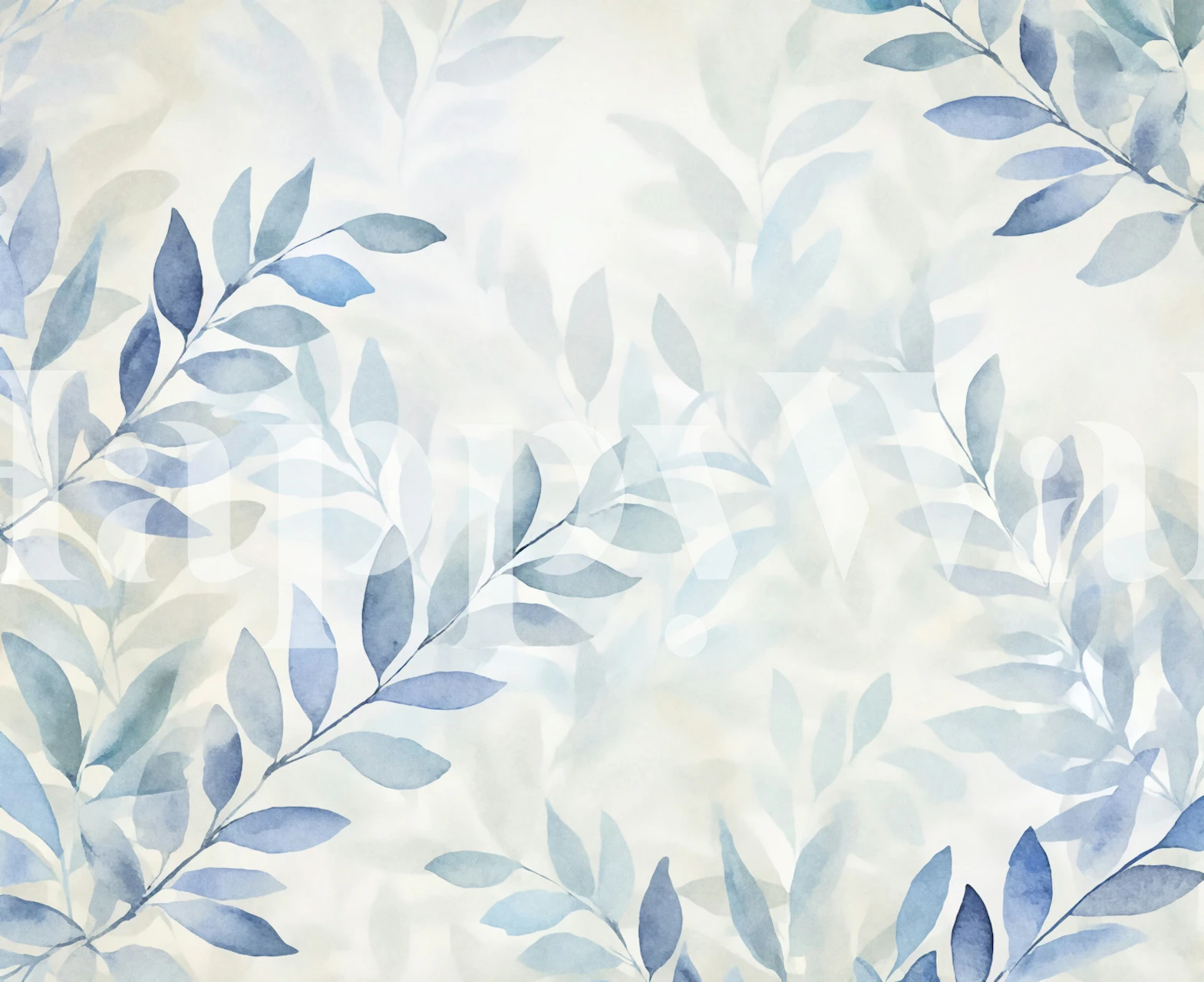 Blue leaves wallpaper in a room setting
