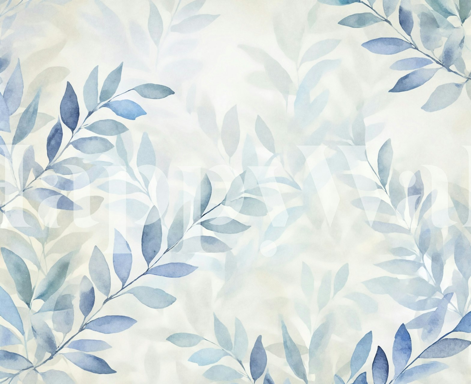 Blue leaves wallpaper in a room setting
