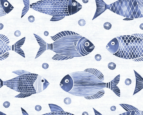 Blue Sea Fish Parade Navy