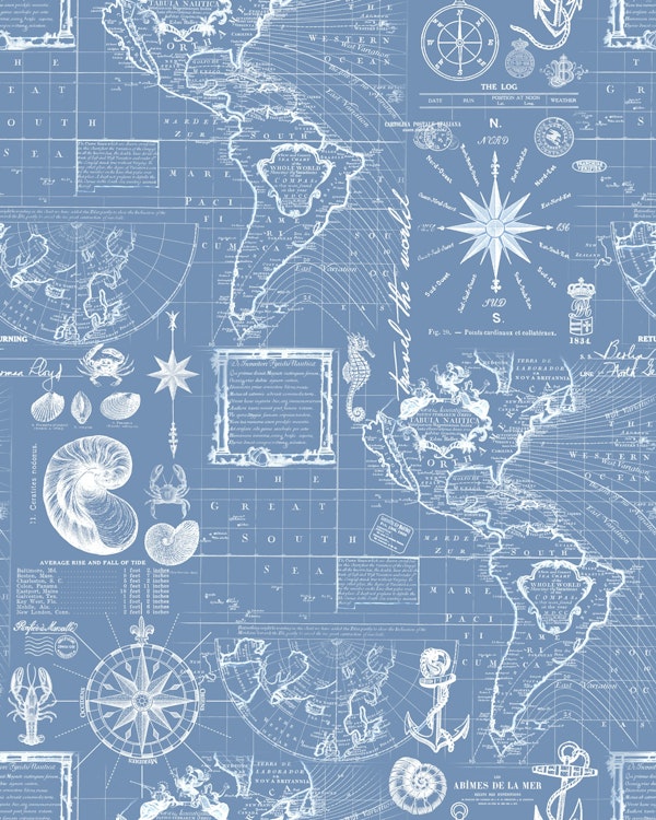Sail The Seven Seas Nautical Mural Blue White