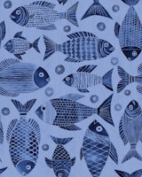 Underwater Blue Fish Parade Dark Blue carta da parati