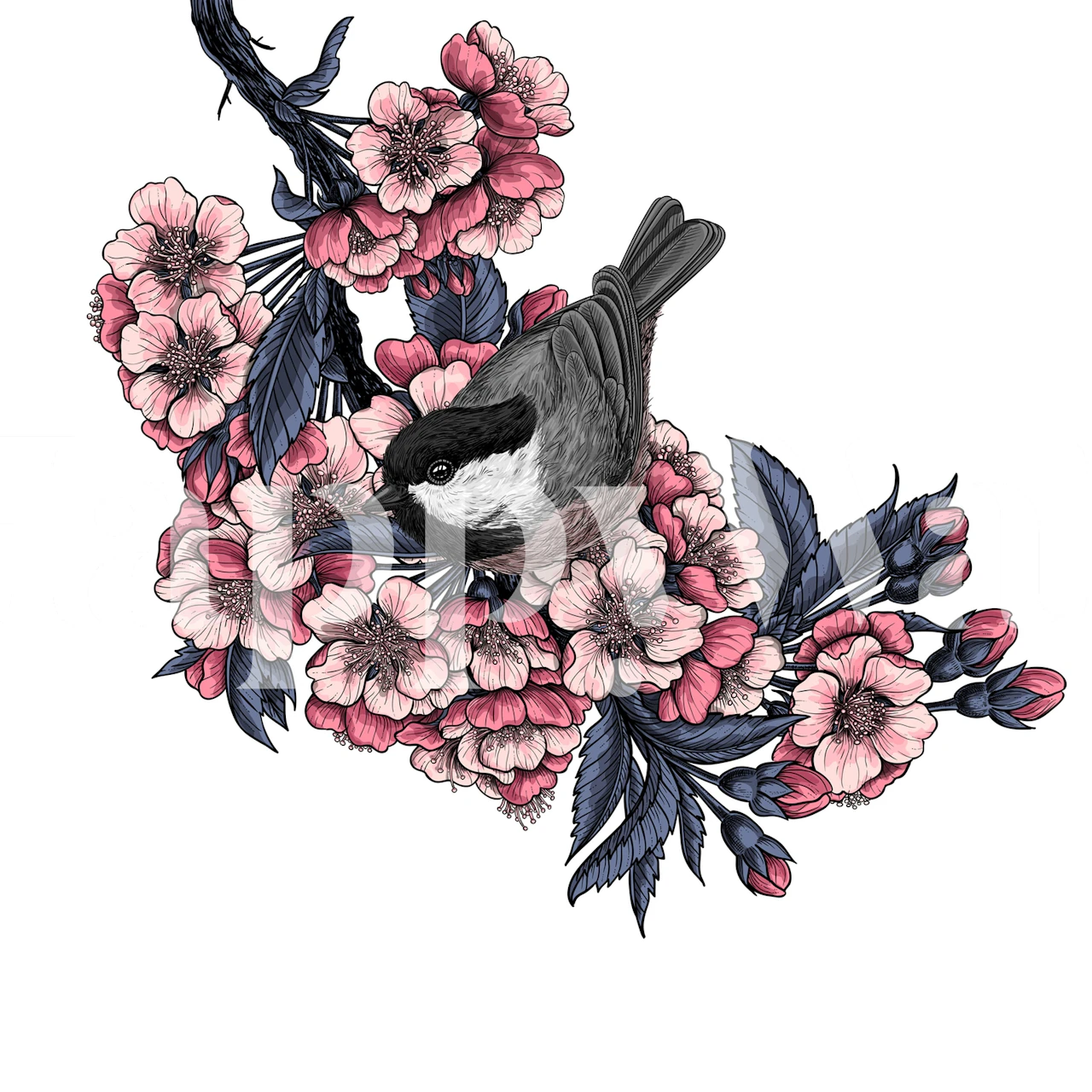 Chickadee on a cherry branch wallpaper