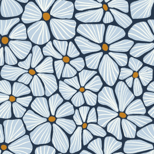 Textured Flower Mosaic - Navy Blue Orange