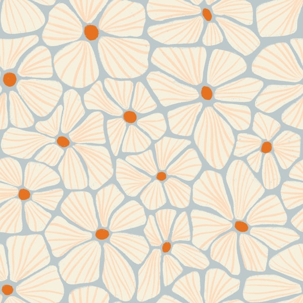 Textured Flower Mosaic - Blue White Orange