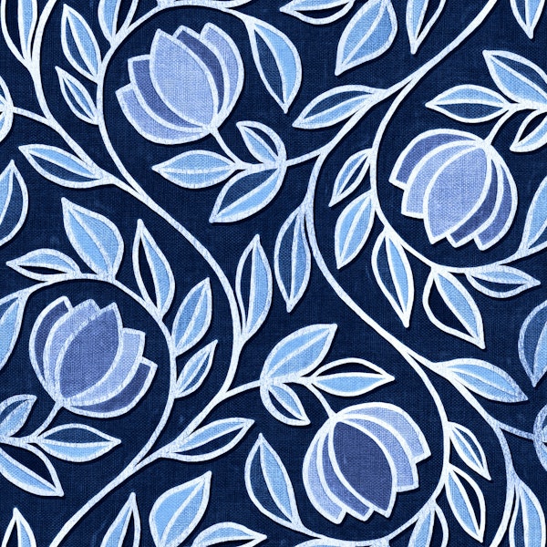 Moody Blue Stylized Floral