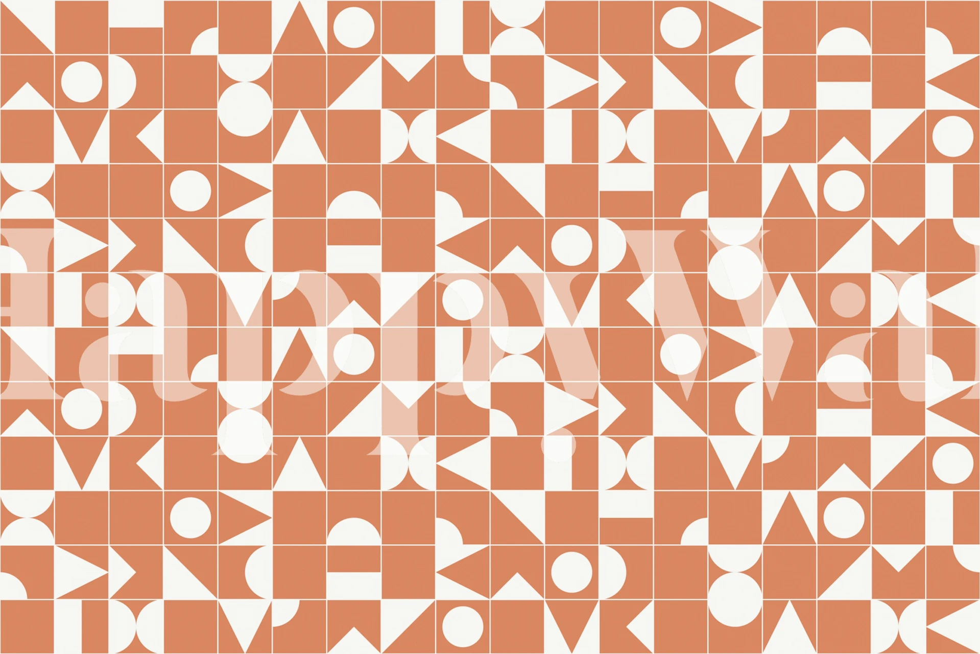 Geometric wallpaper featuring white shapes on a terracotta background