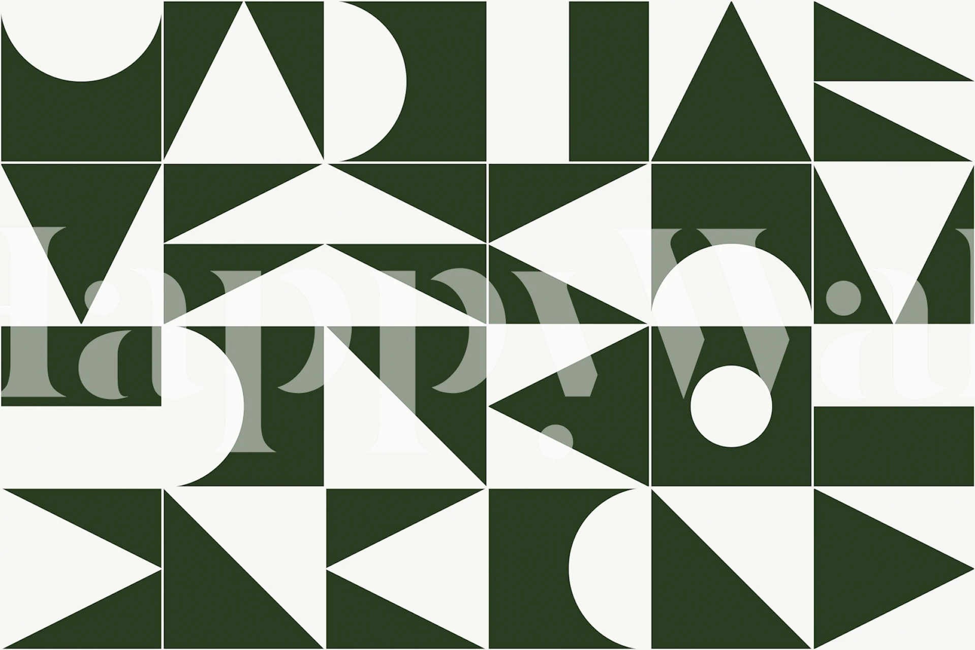 Green geometric wallpaper with various shapes on a light background