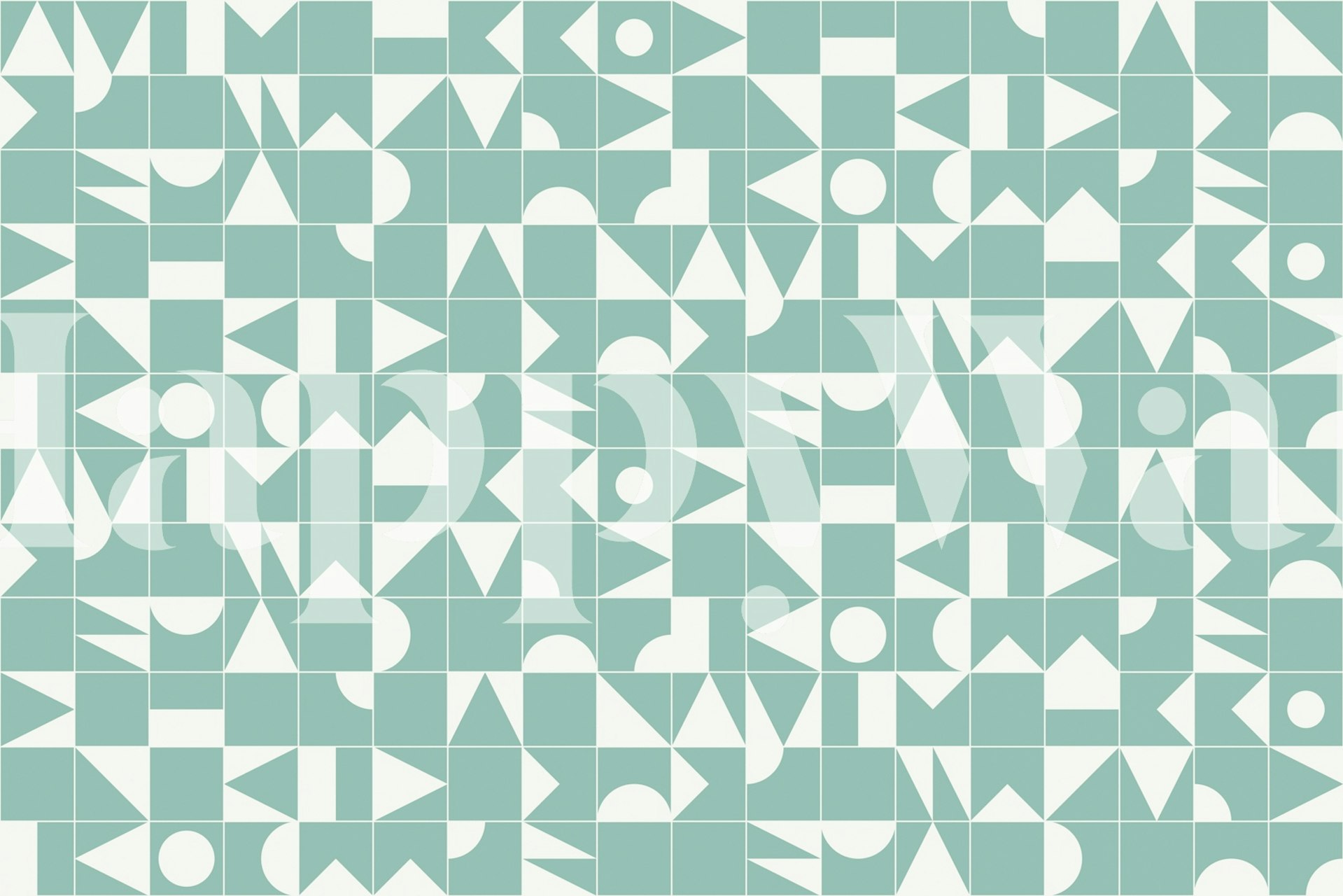 Geometric patterned wall mural with intricate designs in muted tones