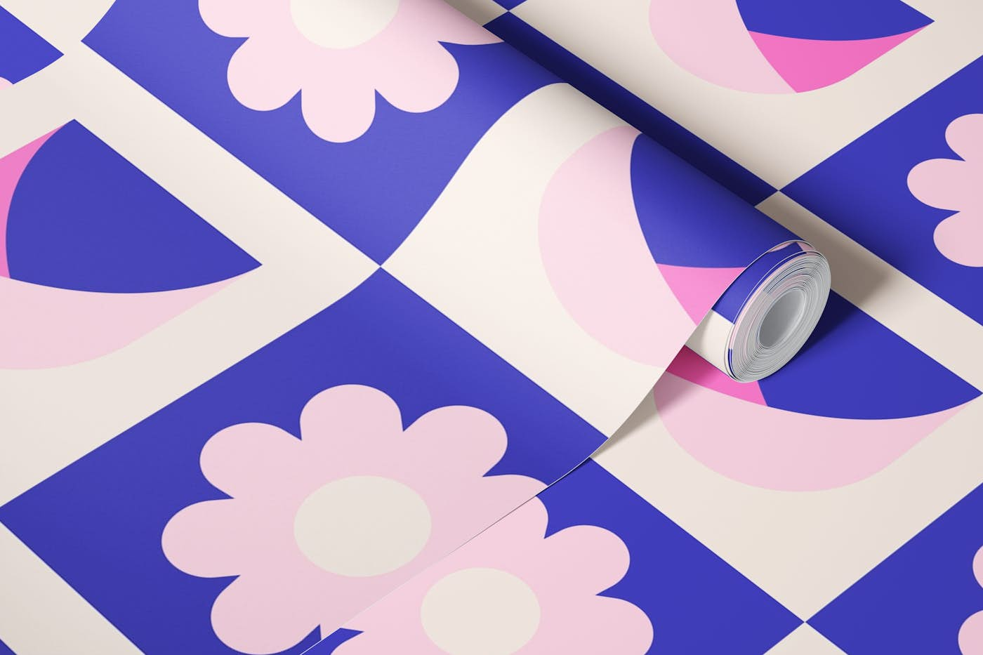 Daisies and Tulips Pattern wallpaper roll