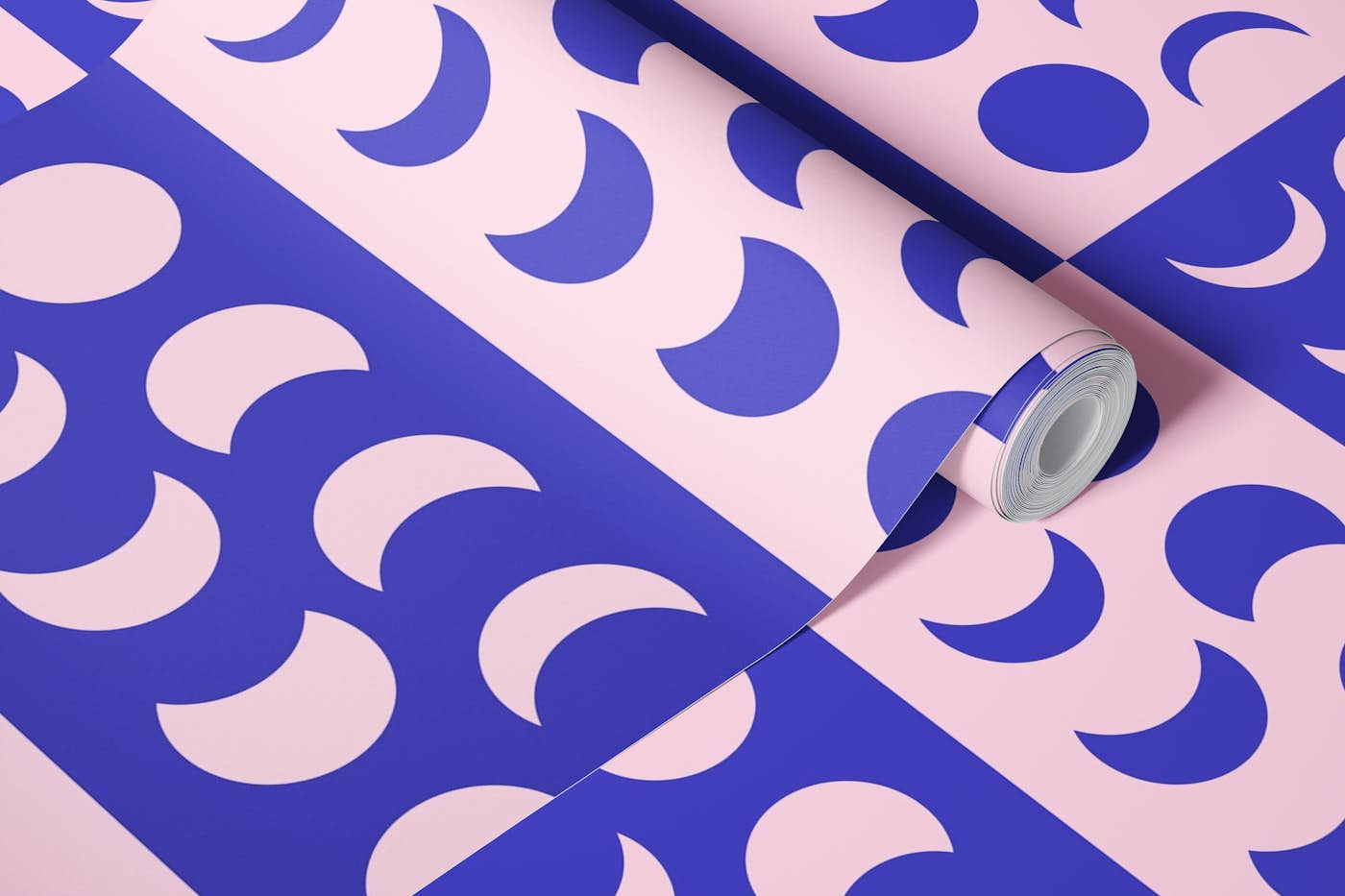 Moon Phases Pink and Blue Pattern wallpaper roll