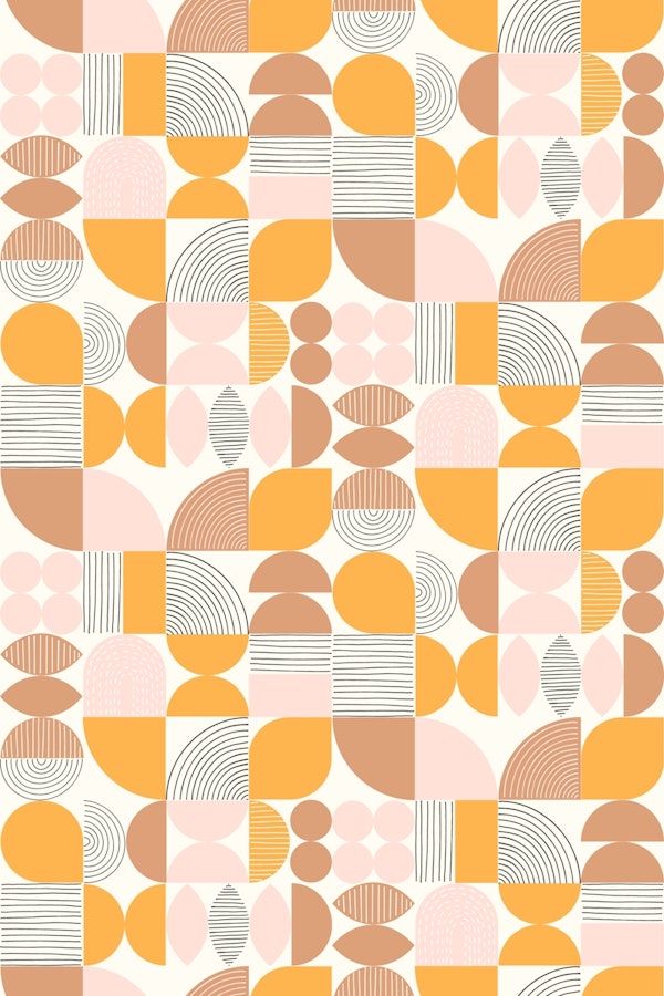 Mod Geometric Shapes & Lines - Gold Pink Tan