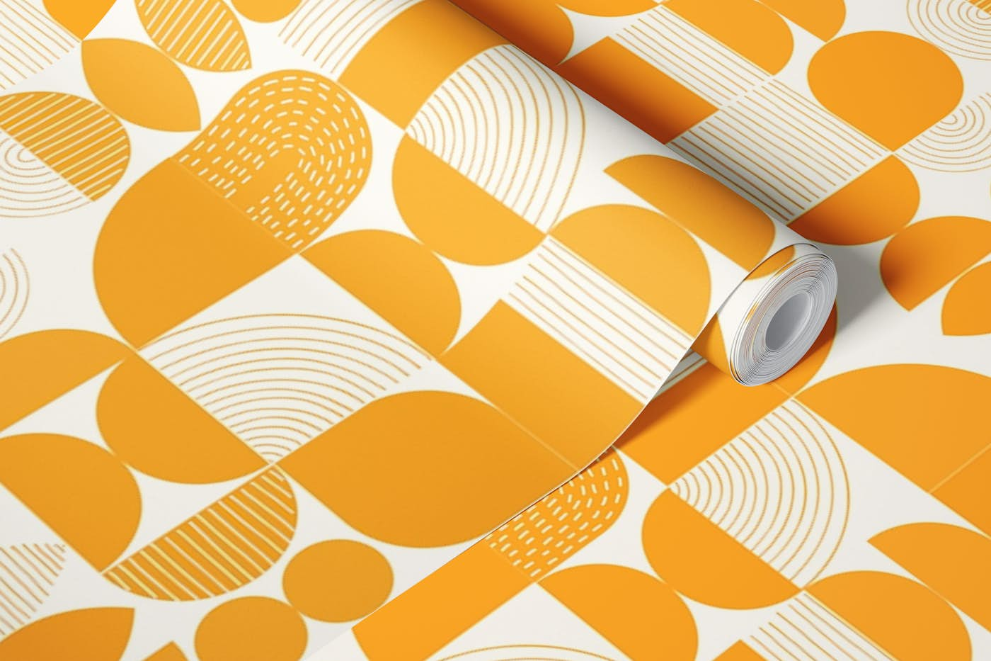 Mod Geometric Shapes & Lines - Orange wallpaper roll