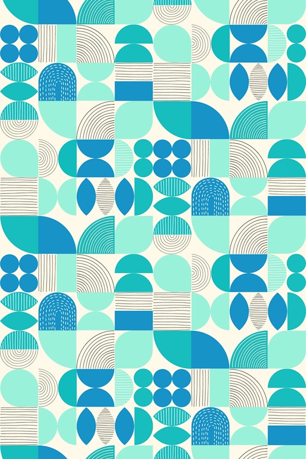 Mod Geometric Shapes & Lines - Aqua Teal Blue