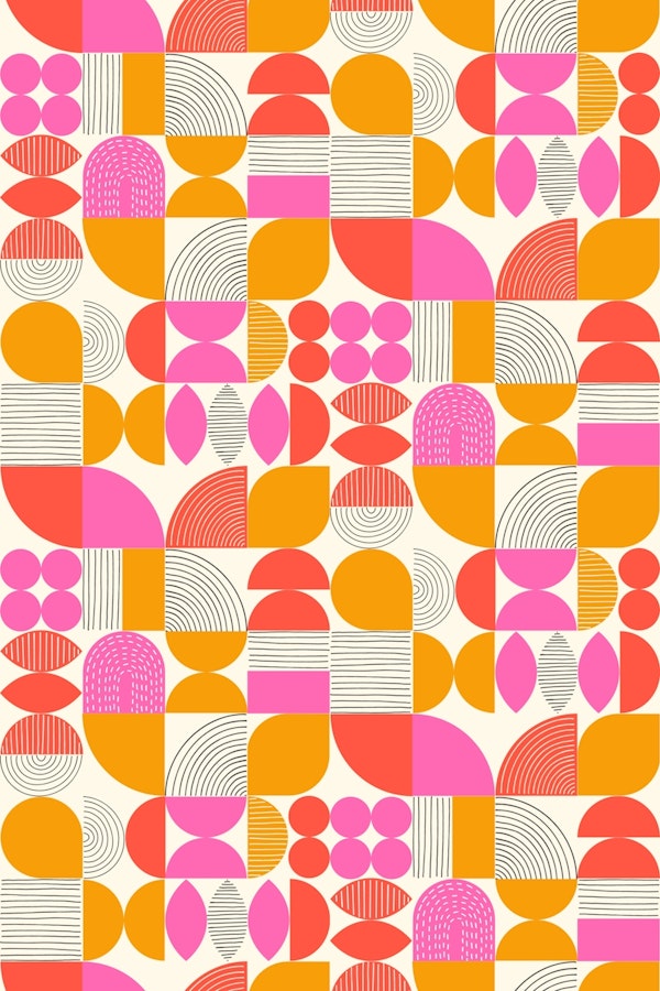 Mod Geometric Shapes & Lines - Pink Orange