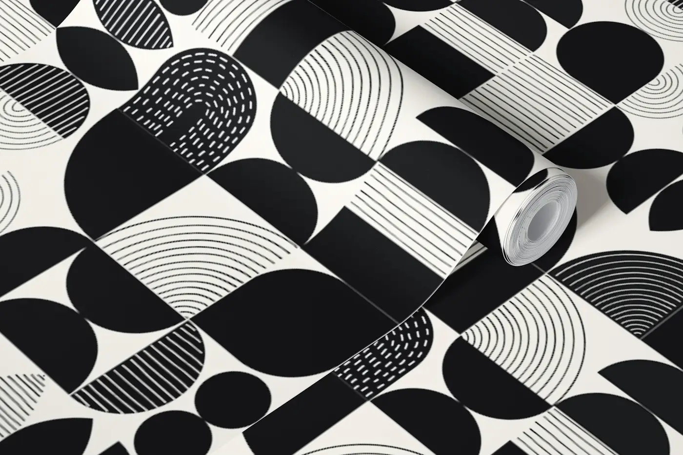 Mod Art Arches and Circles in Black wallpaper roll