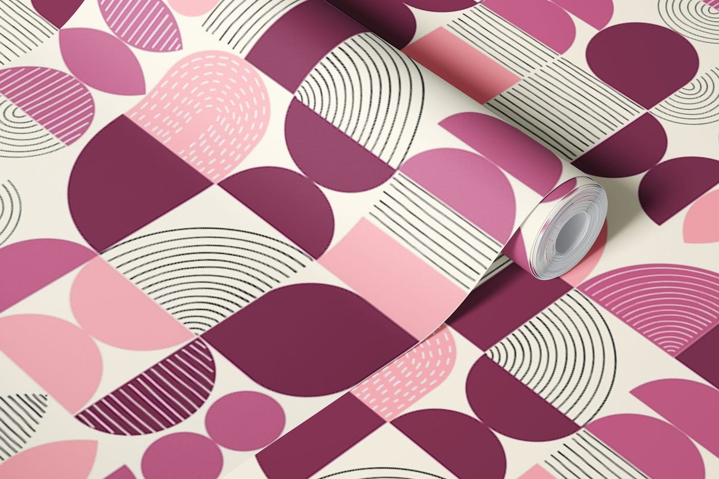 Mod Geometric Shapes & Lines - Purple Pink wallpaper roll