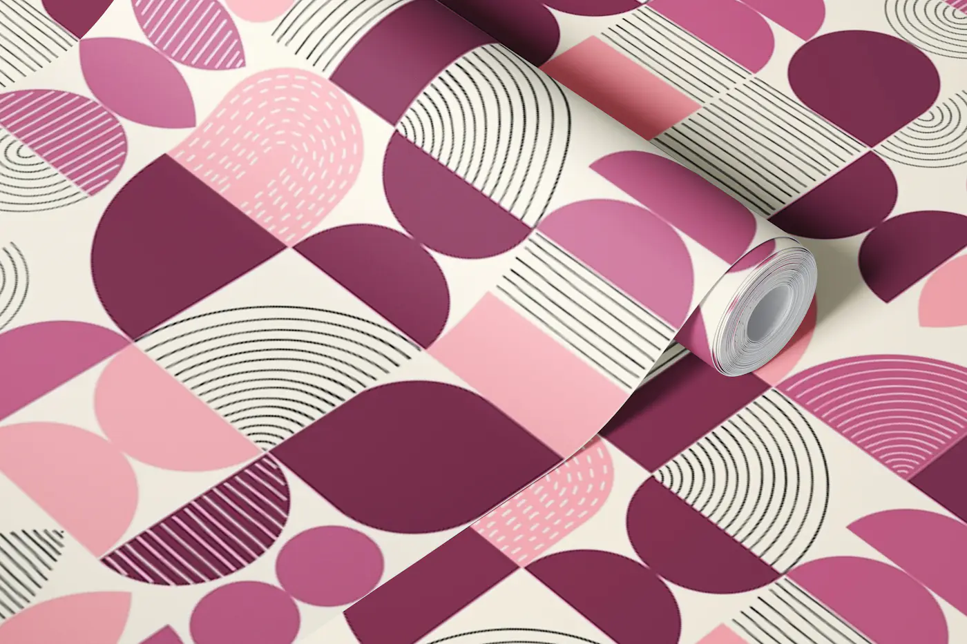 Mod Geometric Tiles in Plum and Pink wallpaper roll