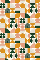 Mod Geometric Shapes & Lines - Green Mustard behang