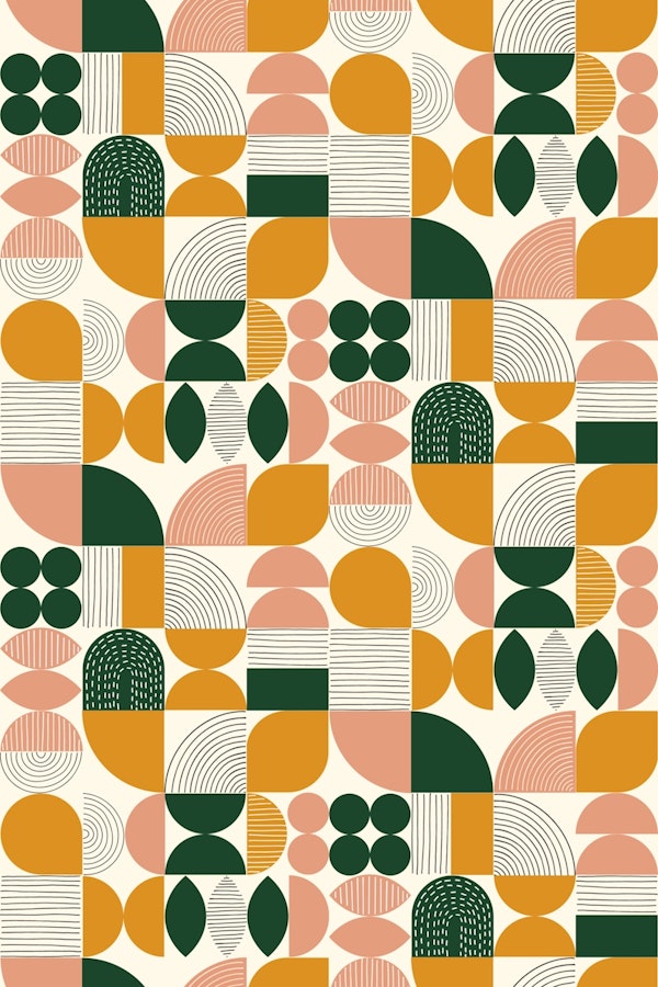 Mod Geometric Shapes & Lines - Green Mustard