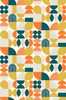 Mod Geometric Shapes & Lines - Teal Saffron behang
