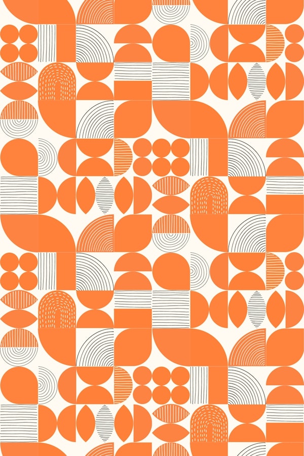 Mod Geometric Shapes & Lines - Orange Black