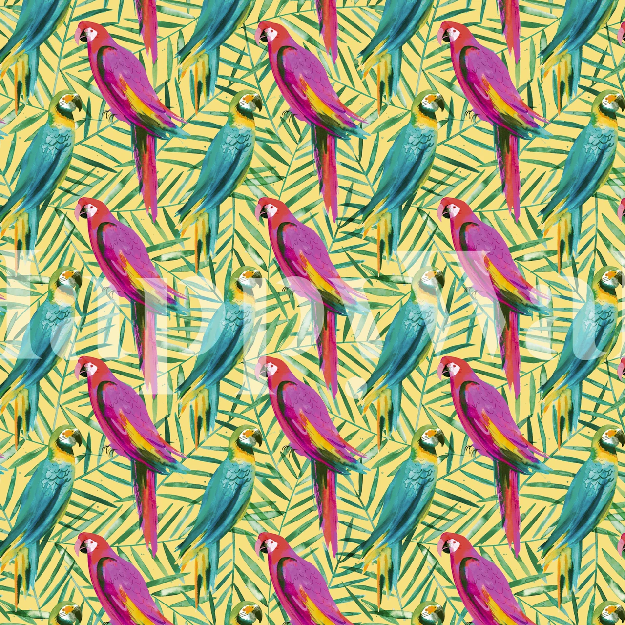 Tropical Parrots and Palms tapet i et rum