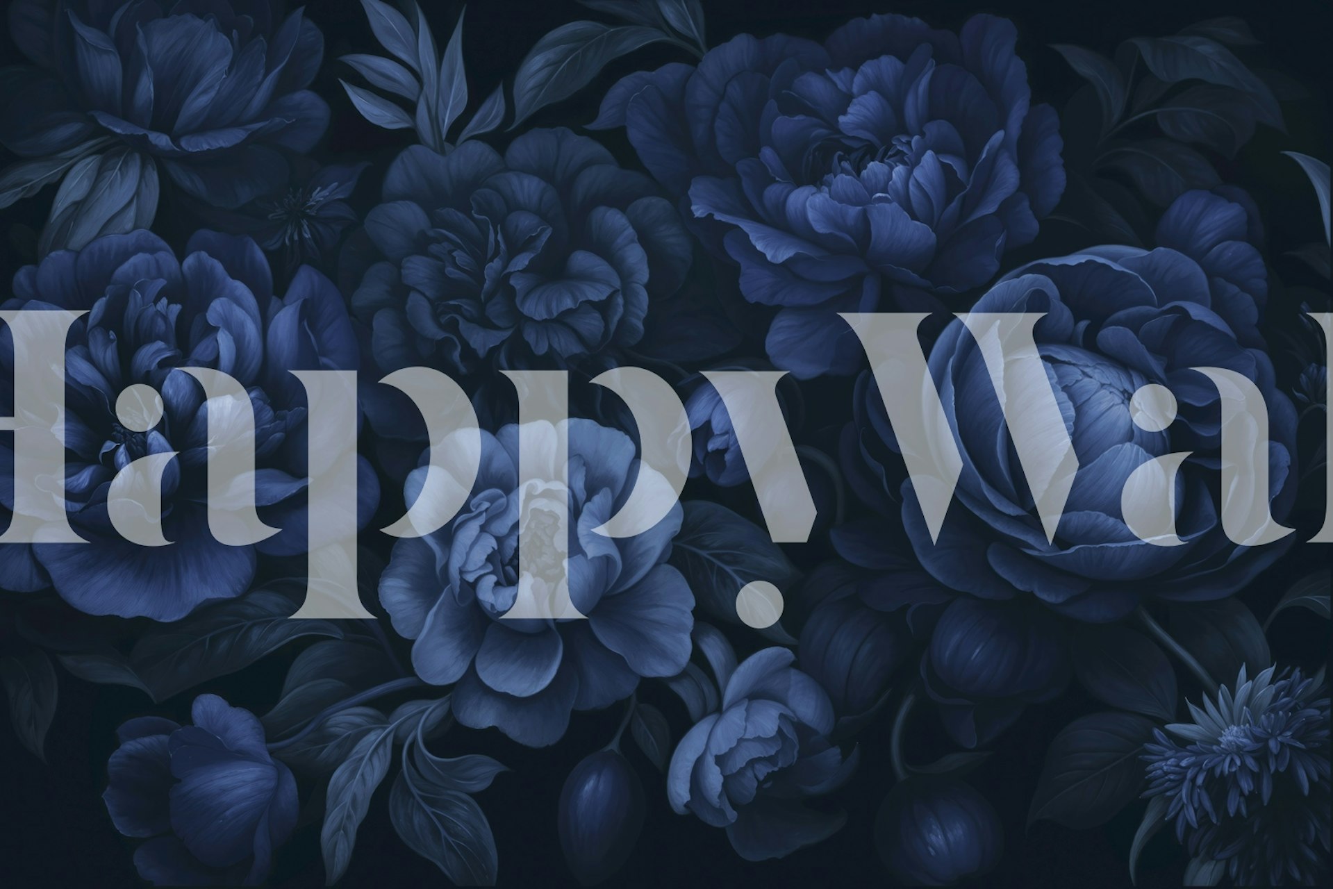 Large floral pattern in shades of midnight blue wallpaper.