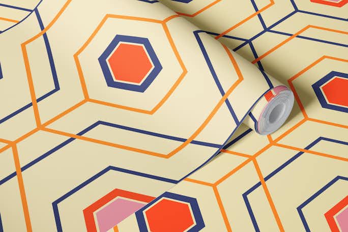 Orange and Blue Honeycomb - Largewallpaper roll