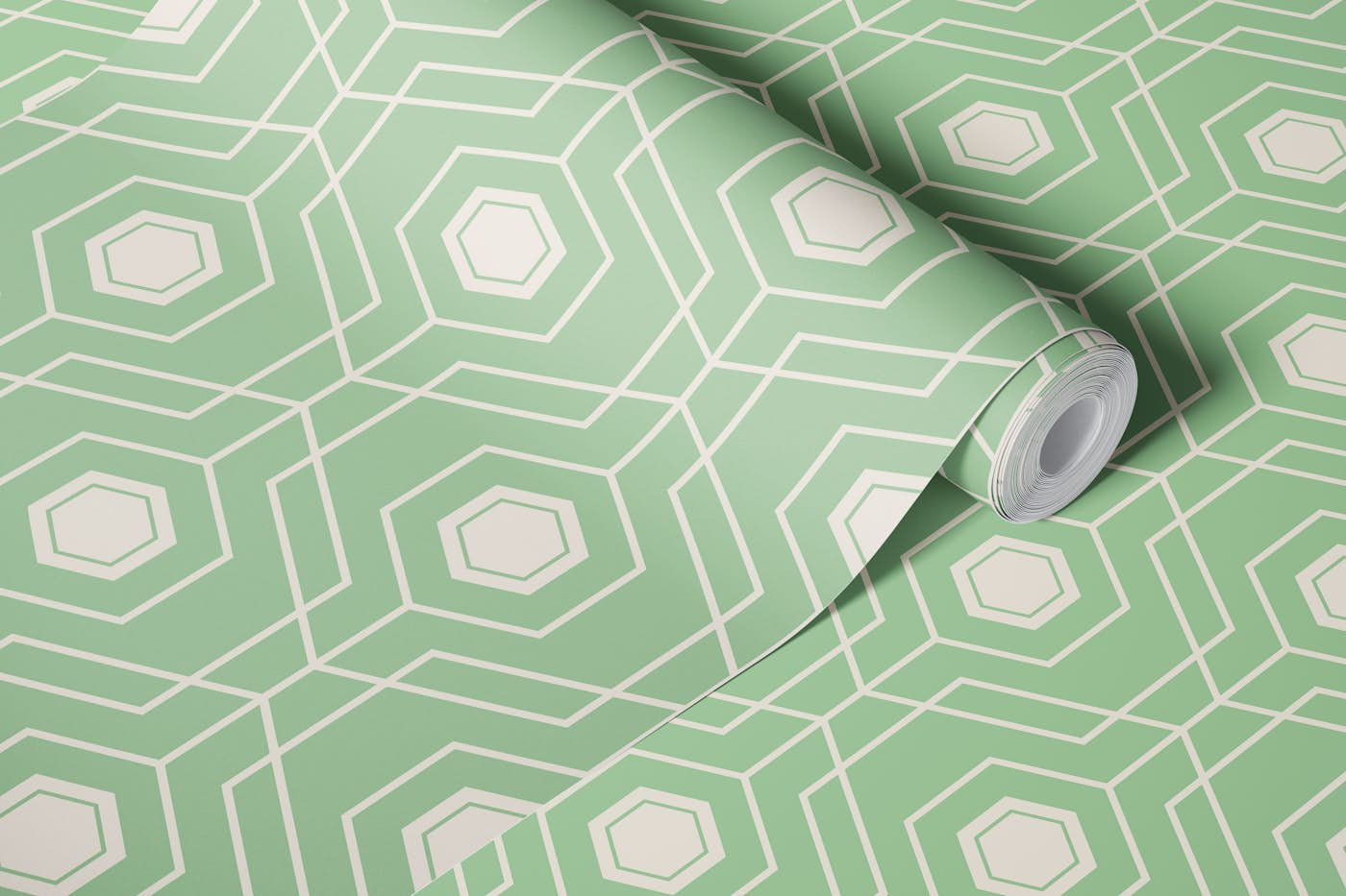 Vintage Green and Beige Honeycomb - Medium wallpaper roll