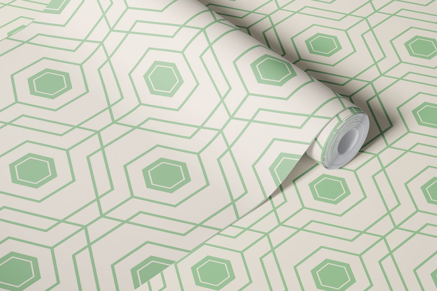 Beige and Vintage Green Honeycomb - Medium wallpaper roll